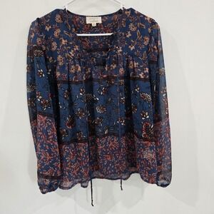 Everly Womens Sheer‎ Floral Top Size Xs Boho Cottage